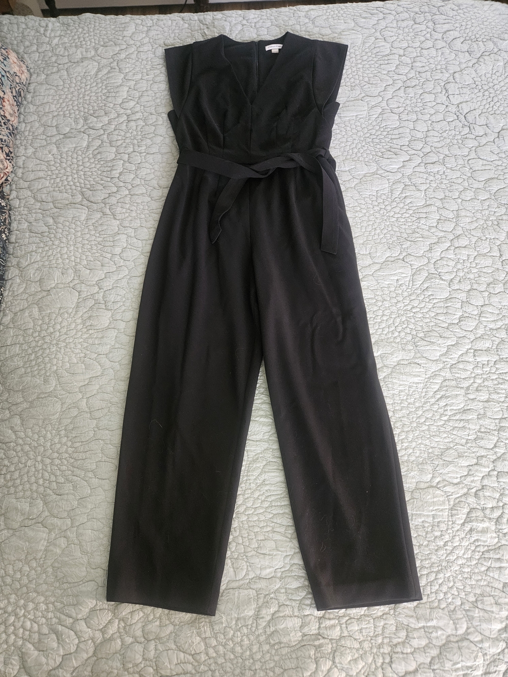 Calvin Klein Black V-Neck Sleeveless Jumpsuit with Waist Tie